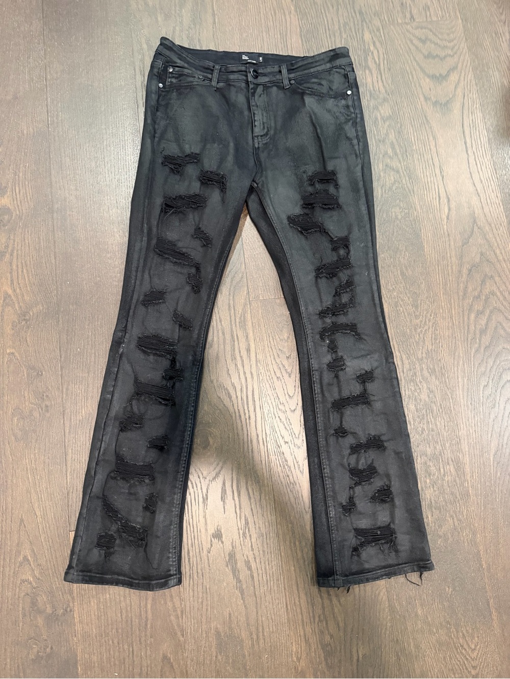 MENS DISTRESSED BLACK JEANS ( WAX DENIM ) - SLIM FIT